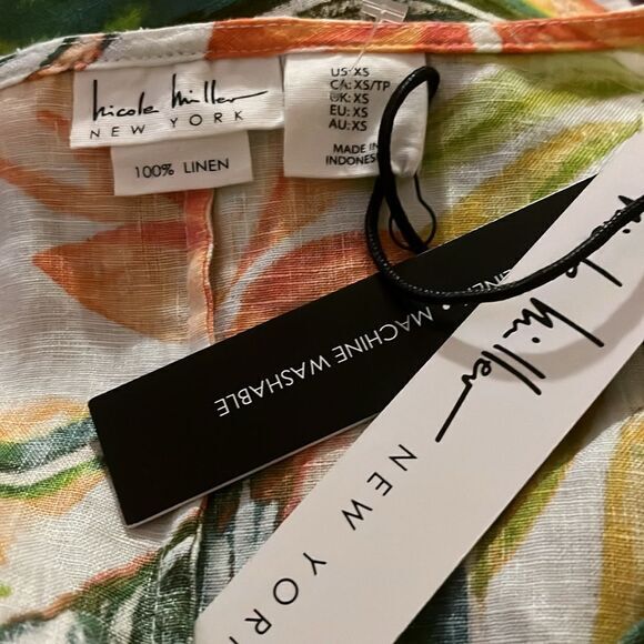 Nicole Miller Dress XS 100% linen Floral Tropical Vacation Flutter Sleeve ‎ NWT - Picture 6 of 7